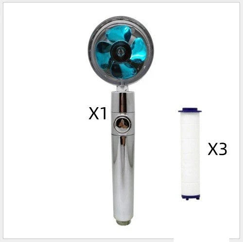 High-pressure handheld shower nozzle with cotton filter and stop button in various colours