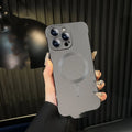 Ultra-thin frameless magnetic phone case for iPhone 15 series in frosted PC, black colour
