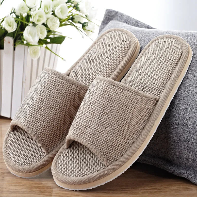 Couples indoor floor slippers solid colour EVA anti-slip open toe cloth cover for home use