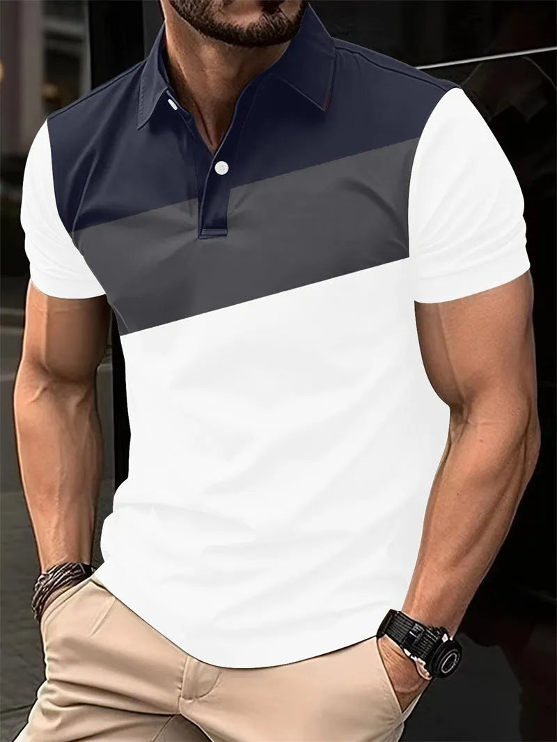 Men's loose-fit grey T-shirt with a colourful 3D digital print design on the front.