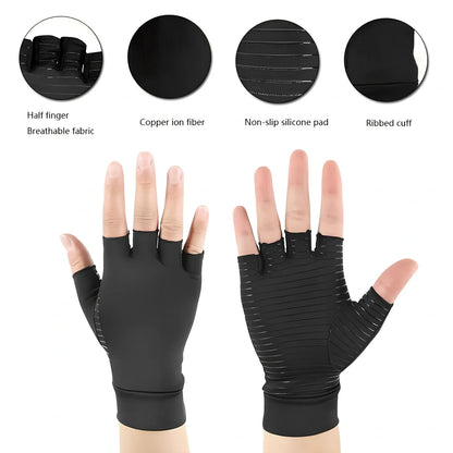 Black full-finger arthritis pressure gloves with silicone grip, sizes S M L for hand pain relief and circulation