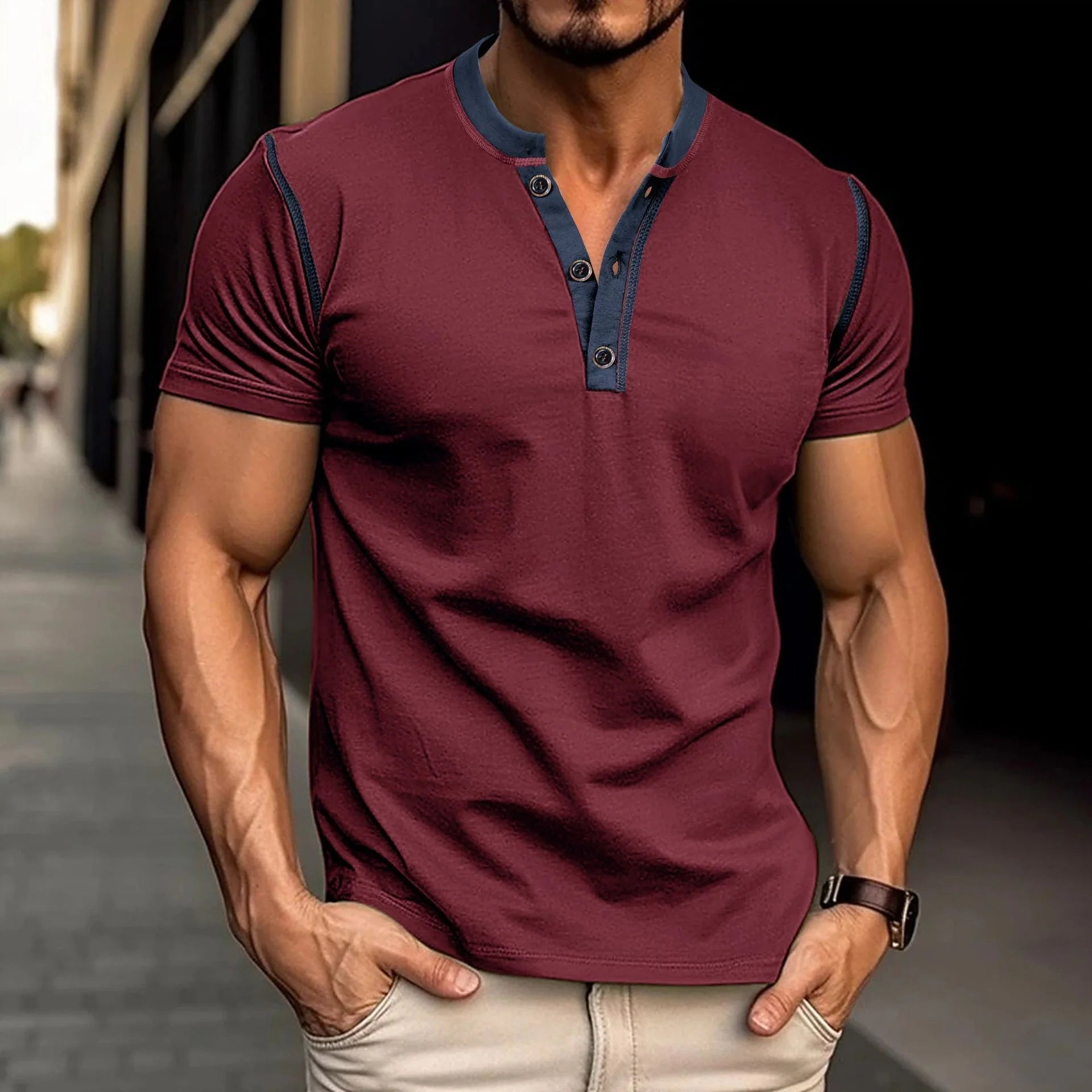 Men's summer V-neck polo shirt in various colours