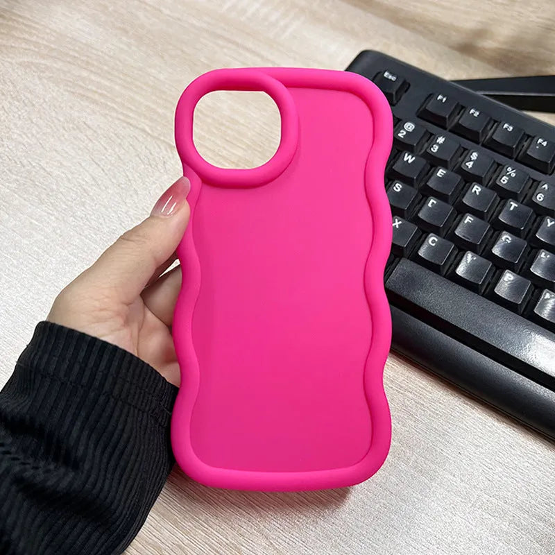 Macaron Big Wave TPU phone case for iPhone 16 Pro in light pink with frosted finish and wave pattern
