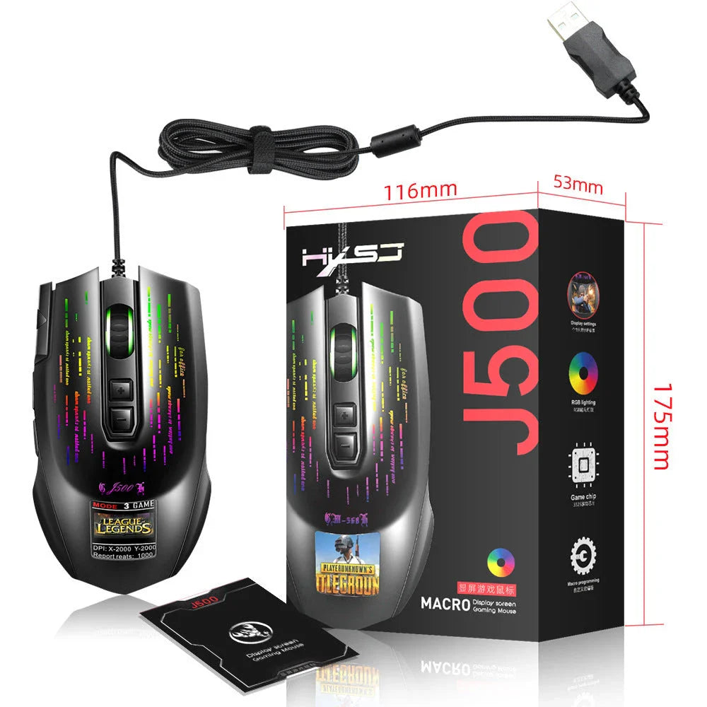 Multi-language Display Gaming Wired Macro Mouse with customizable RGB backlight