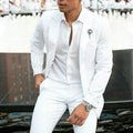 White slim fit men's two-piece wedding suit with cotton acetate blend fabric