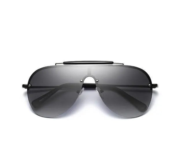 Men's one-piece large frame aviator sunglasses with metal frame and PC lenses in Gold Frame Progressive Tea
