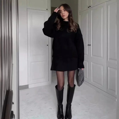 Stylish women's knit sweater and mini skirt set in various colors