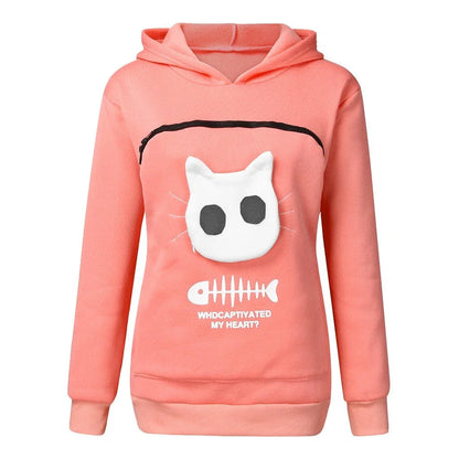 Women's cotton hoodie with unique cat pet pocket design in various colours