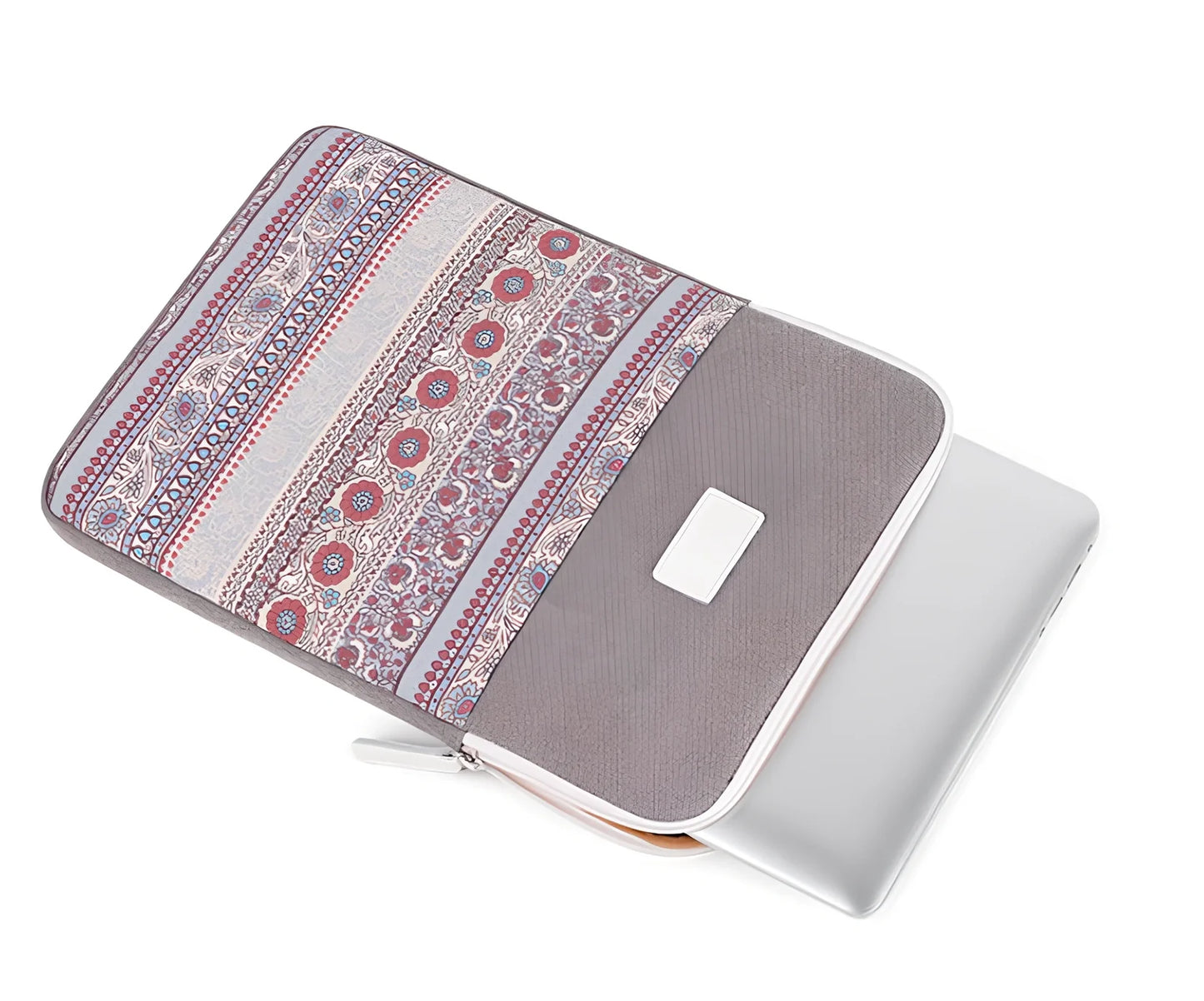 Canvas laptop sleeve showing size options for 11-15 inch devices with protective padding