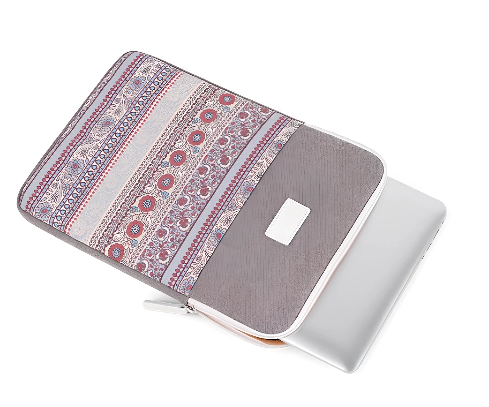 Canvas laptop sleeve showing size options for 11-15 inch devices with protective padding
