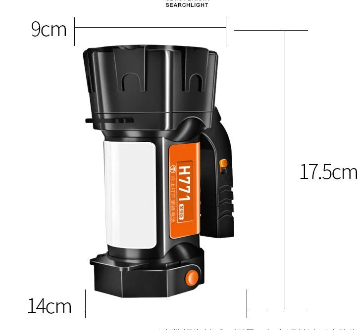 H771 portable LED camping and work light with removable battery and shoulder strap.