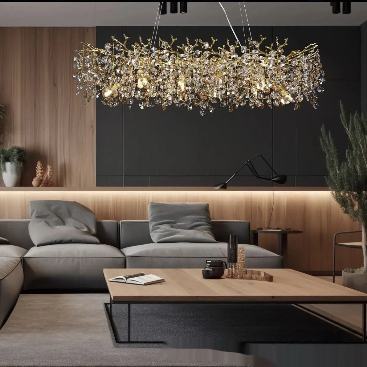 Modern simplicity die-cast aluminium LED chandelier with crystal accents in L150CM size for dining room