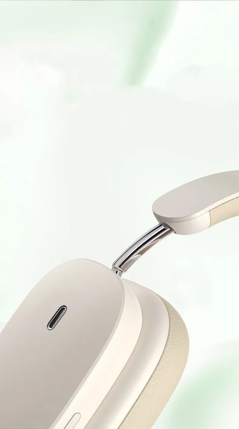 Active noise reduction Bluetooth 5.2 headset in beige with head-mounted design and microphone