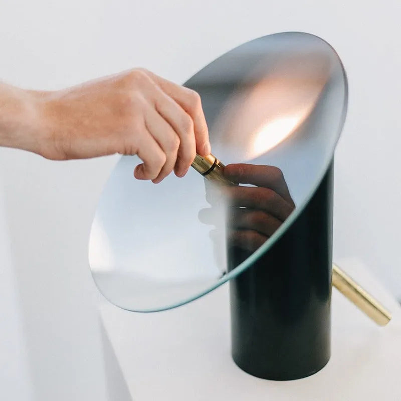 Simple creative glass table lamp in black and smoke ash colour with hardware and glass construction, paint finish, for 5-10m2 rooms
