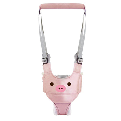 Hands-free baby walking harness in various colors, designed to support and guide toddlers during the early walking stages