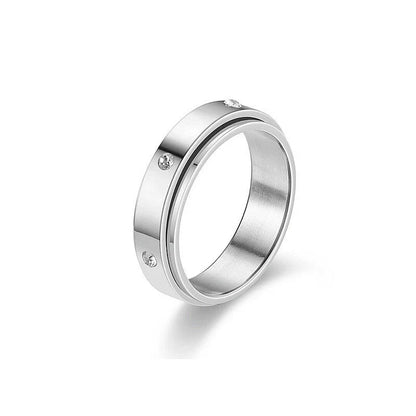 Stainless steel rotatable spinner ring with moon and stars design for stress relief