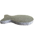 Three cat scratcher shapes: fish, butterfly, and cat head in corrugated paper