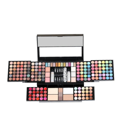 120 colour matte eyeshadow palette showing pink, purple, brown, and blue shades in organised case