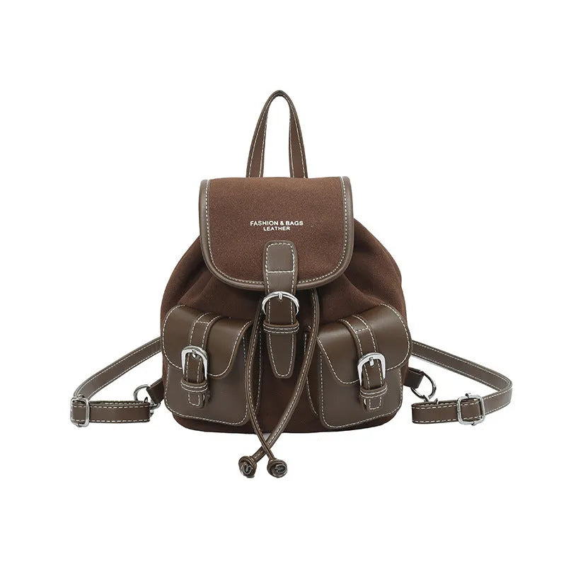 Urban simple PU daily commuter backpack with contrast stitching in black, brown, coffee, and khaki colour options
