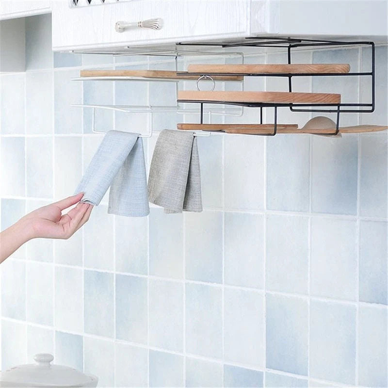 Double layer iron kitchen towel rack for chopping boards and towels