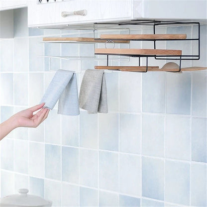 Double layer iron kitchen towel rack for chopping boards and towels