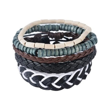 Adjustable leather bracelet with multilayer bead design for men and women