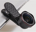 Black silver and rose gold mobile phone clip-on wide-angle and macro camera lens kit with storage case
