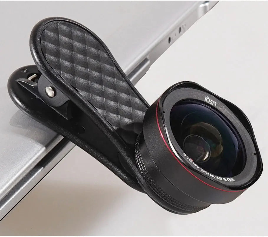 Black silver and rose gold mobile phone clip-on wide-angle and macro camera lens kit with storage case