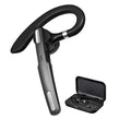 Black mono Bluetooth headset with hanging ear design and IPX6 waterproof rating