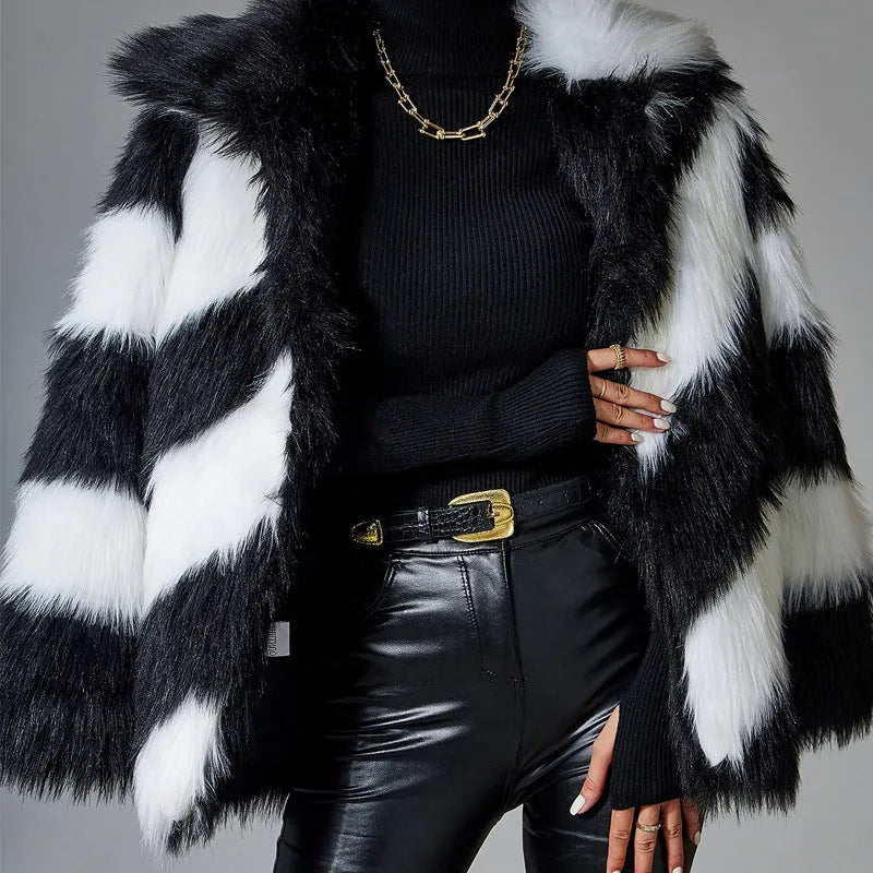 Faux fur coat with contrast lapel and fur collar in a 50cm length