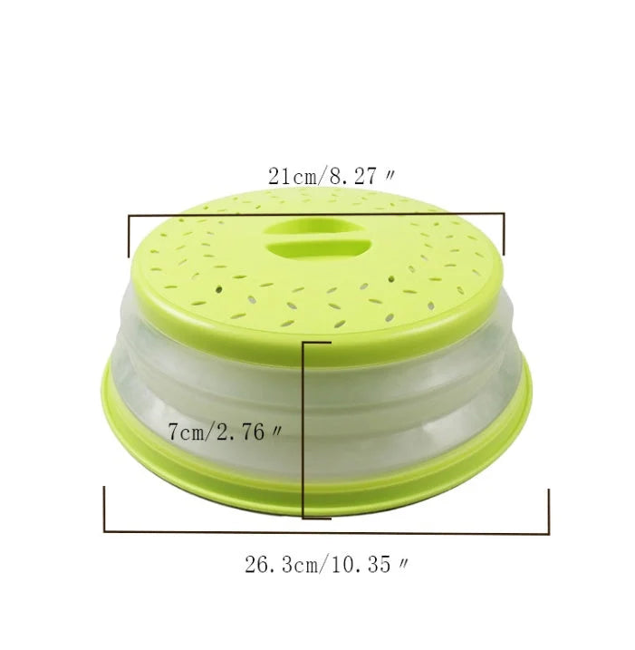 Foldable plastic microwave cover in assorted colours for splatter-free cooking