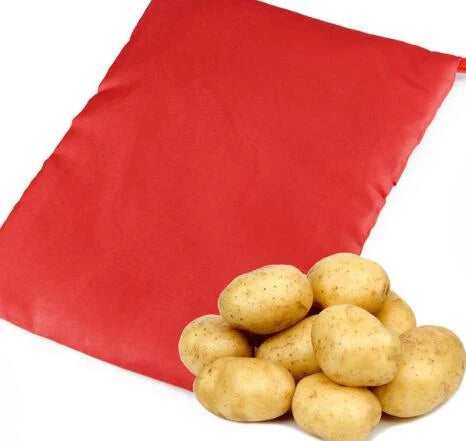 Red microwave cooker bag for quick and easy potato cooking