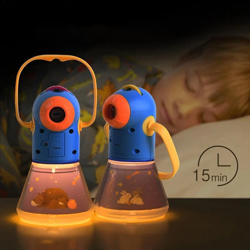 Blue multifunctional children's night lamp with story projector for early education