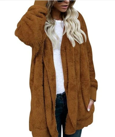 A plush, flocked cotton coat in various colors, designed to keep women warm and stylish during the cold season.