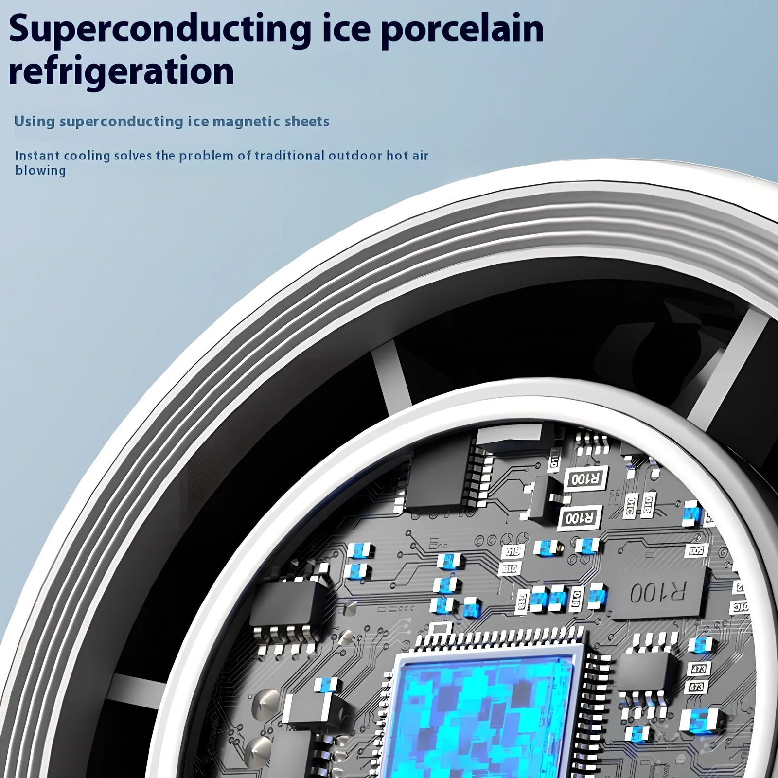 White USB-powered mini turbos fan folded 180° showing digital display and plastic blades, 63x57x176mm for portable camping cooling