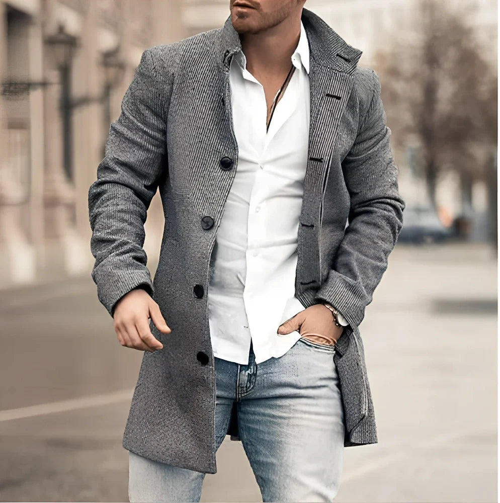 Youth slim casual cotton windbreaker jacket in blue or brown, sizes M-4XL with 83-88cm length and 110-130cm bust measurements