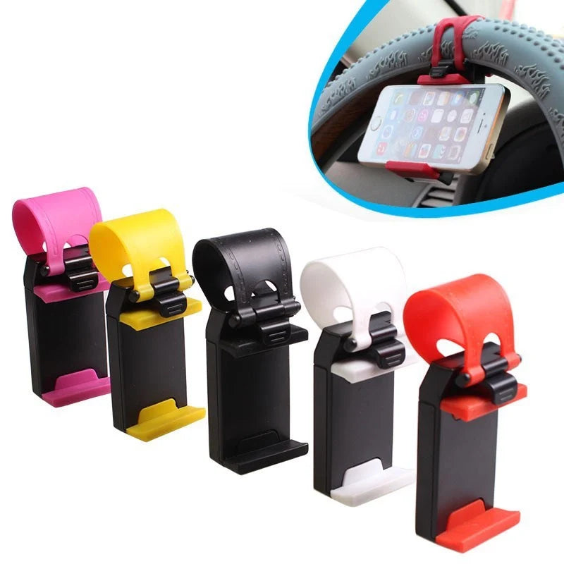 Universal steering wheel phone holder for hands-free navigation and calls