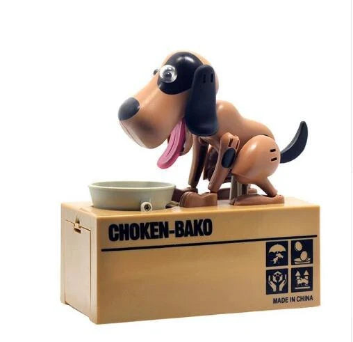 Robotic dog piggy bank with automatic coin collection in various colours
