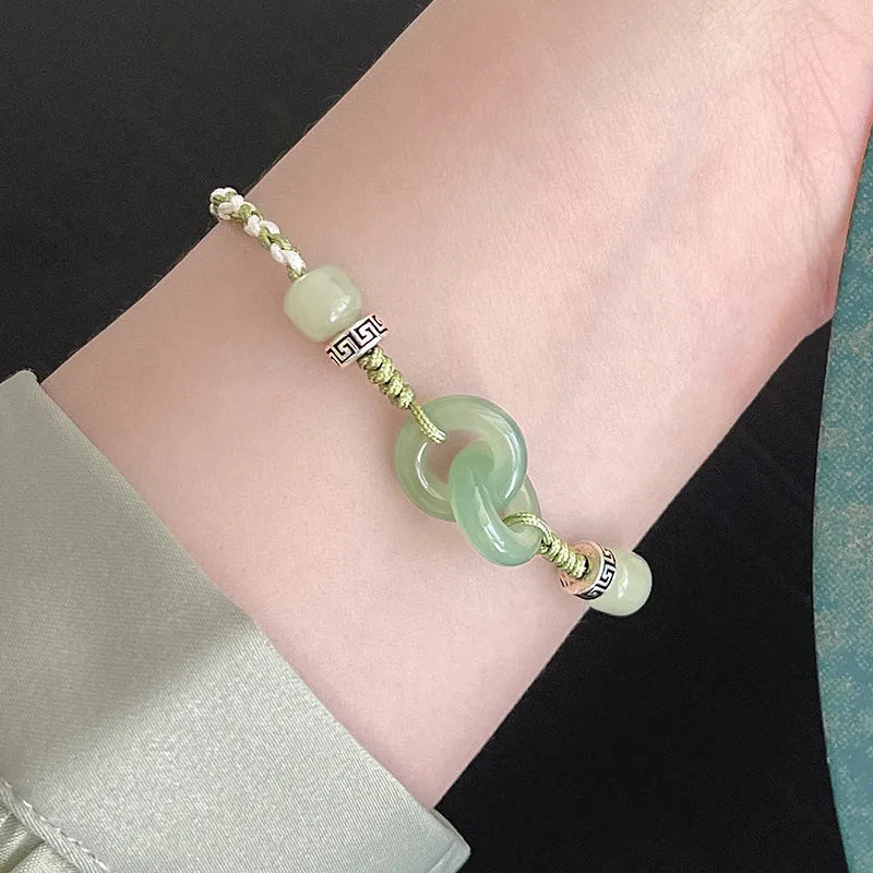 Jade peace buckle women's bracelet with double ring design in electroplated copper construction