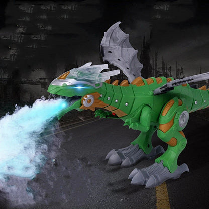 Walking dragon toy with fire breathing and water spray features in vibrant colours