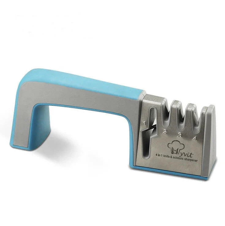 Four-in-one kitchen knife sharpener in multiple colours with diamond, ceramic, tungsten steel, and scissors grinding options