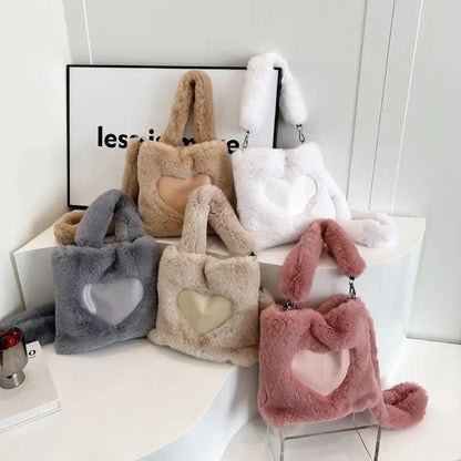 Women's fluffy plush shoulder bag with detachable straps in multiple colors