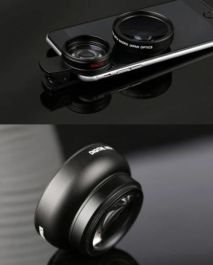 Universal HD mobile phone lens combo with wide-angle and macro capabilities