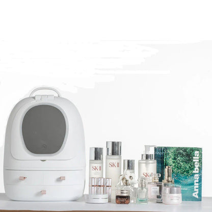 Adjustable Double Makeup LED Mirror with USB Cosmetic Storage and three drawers