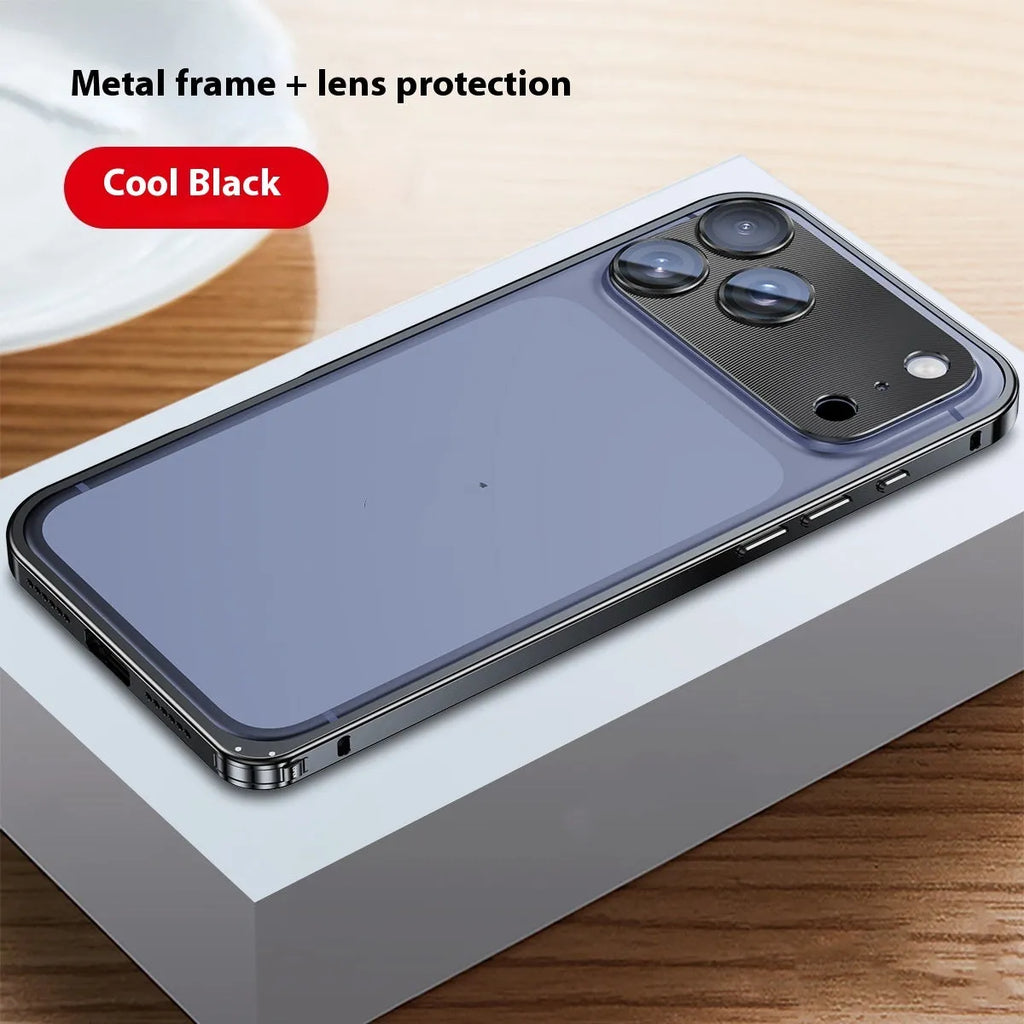 Aluminium alloy metal frame phone case with lens protection for iPhone 14 Pro Max in orange colour