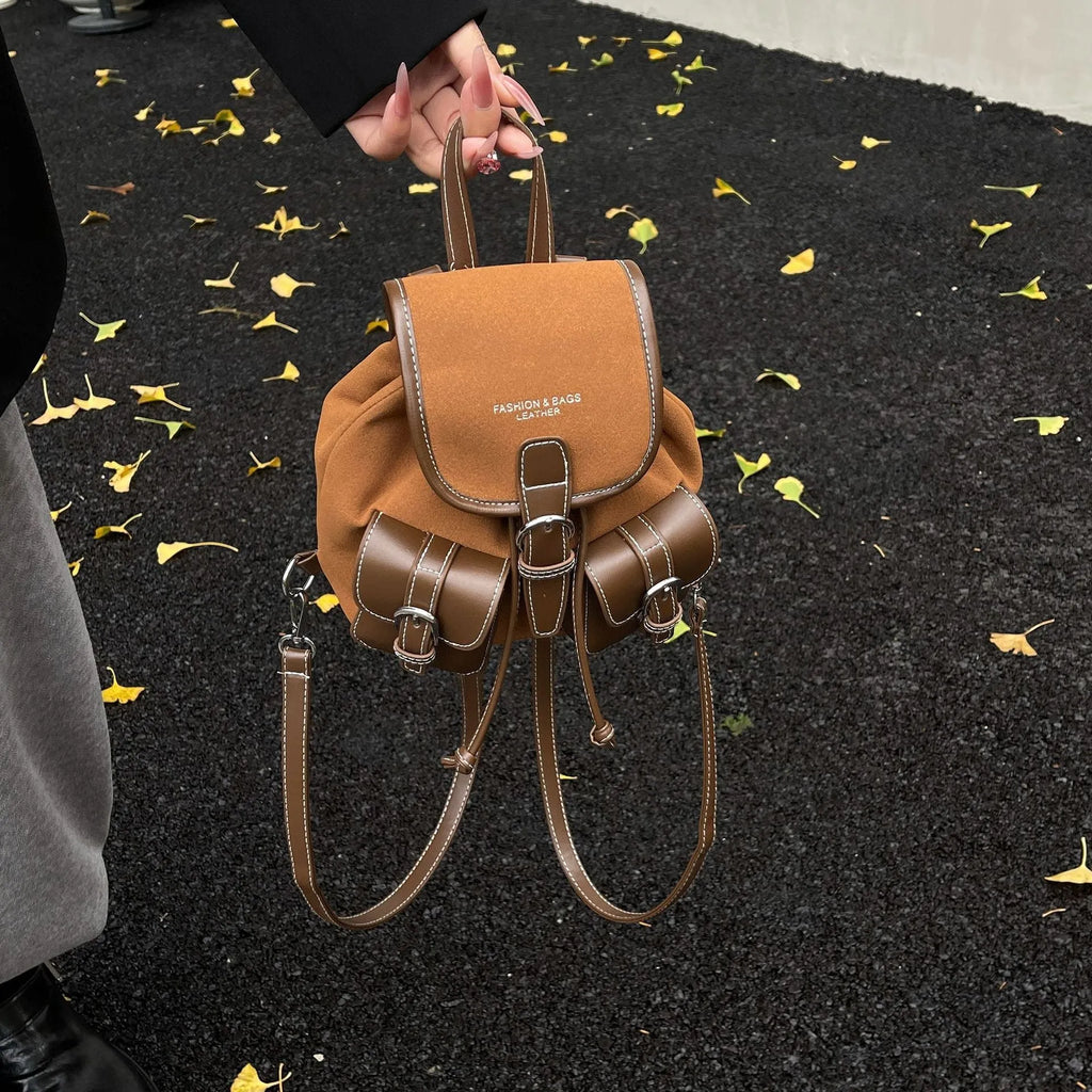 Urban simple PU daily commuter backpack with contrast stitching in black, brown, coffee, and khaki colour options