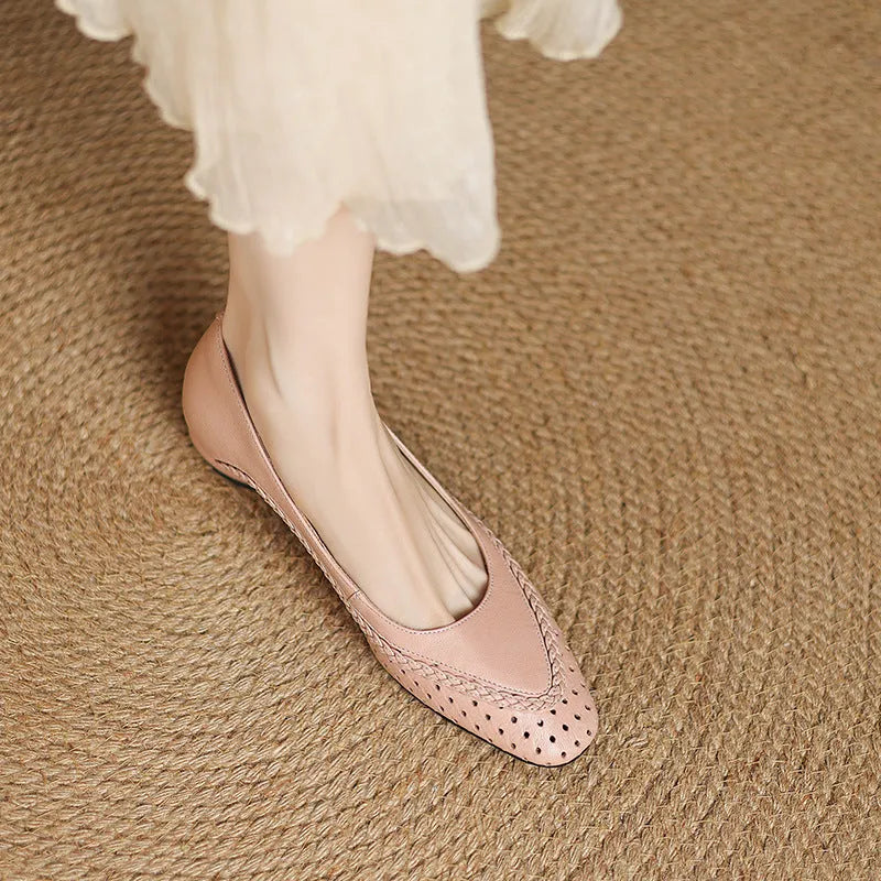 Women's plus size light blue sandals with hollow-out design and mid heel.