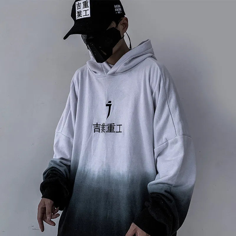 White cotton gradient hoodie loose fit unisex casual streetwear top front view