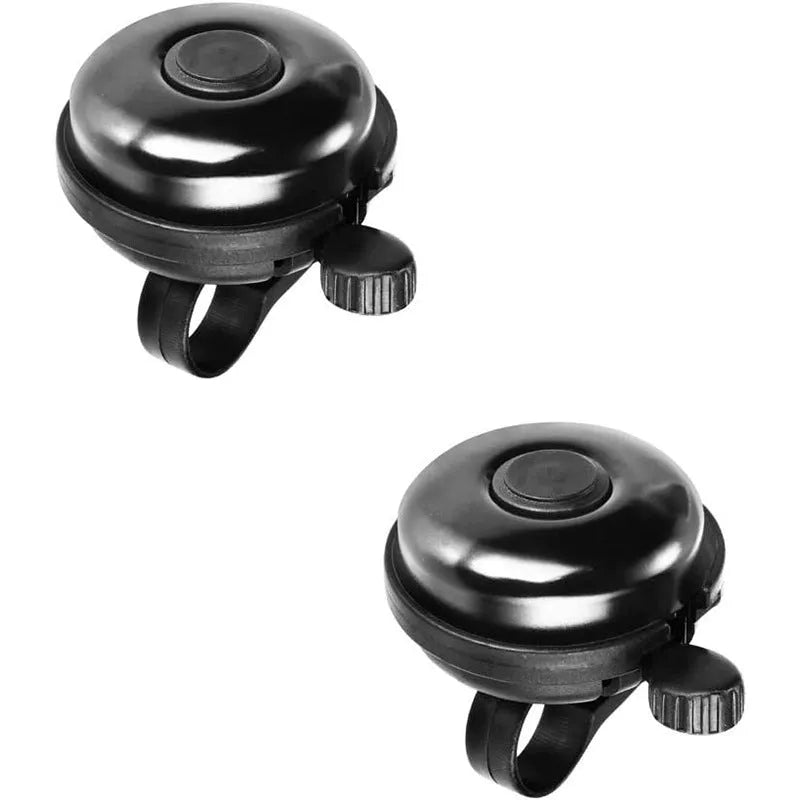 Black ABS plastic bicycle bell with external mounting bracket for 22mm handlebars