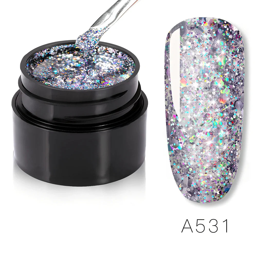 Bottle of colorful nail polish in shades RFA531 to RFA538, 10ml glass with glossy finish
